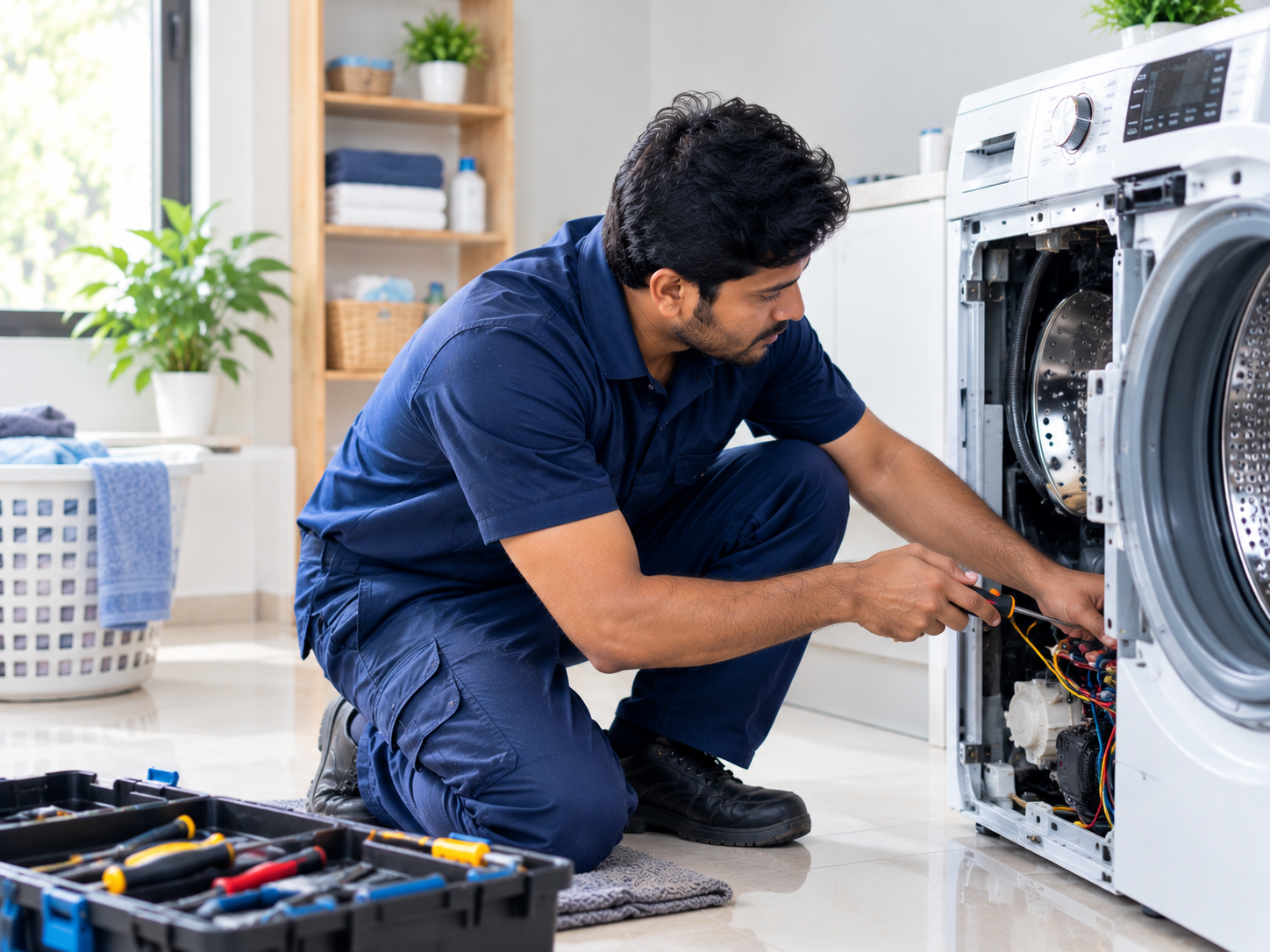 Technician arriving at a customer home for a washing machine repair visit